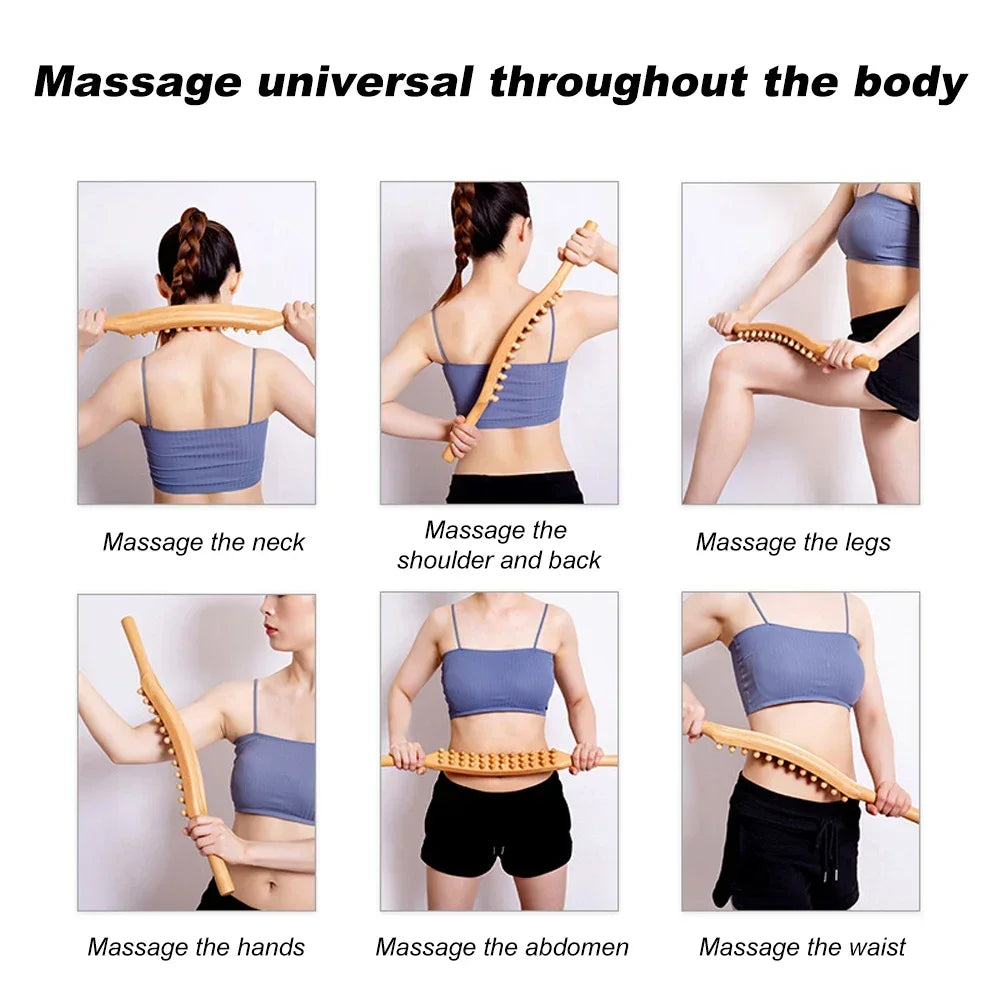 Guasha Wood Stick Tool Wooden Therapy Scraping Lymphatic Drainage Massager,Double Row 36 Beads Point Treatment Tool for Back Leg