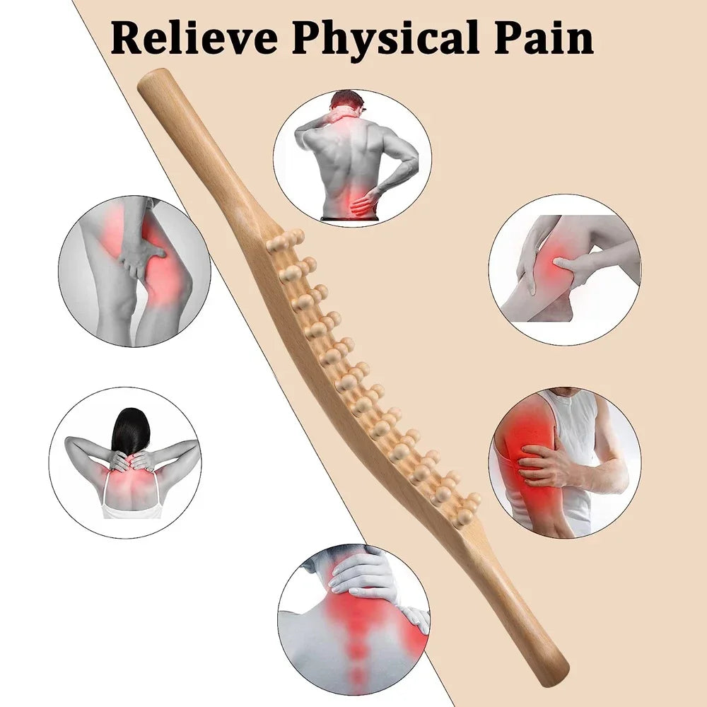 Guasha Wood Stick Tool Wooden Therapy Scraping Lymphatic Drainage Massager,Double Row 36 Beads Point Treatment Tool for Back Leg